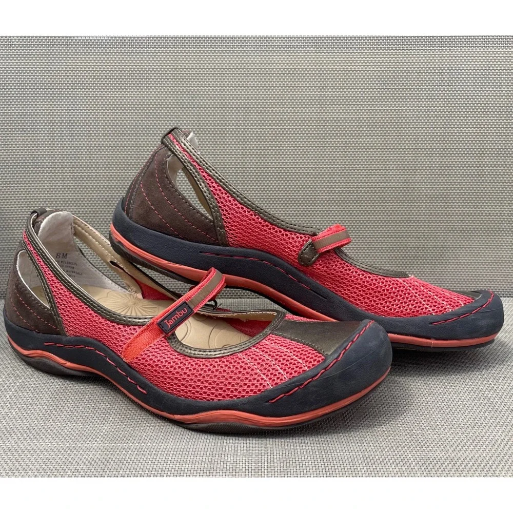 Jambu Eclipse Red Brown Mesh Mary Jane Flats Comfort Shoes Womens 8M